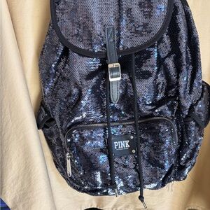 Victoria's Secret Large PINK Sequin Backpack - Navy Blue Silver! New Unused!